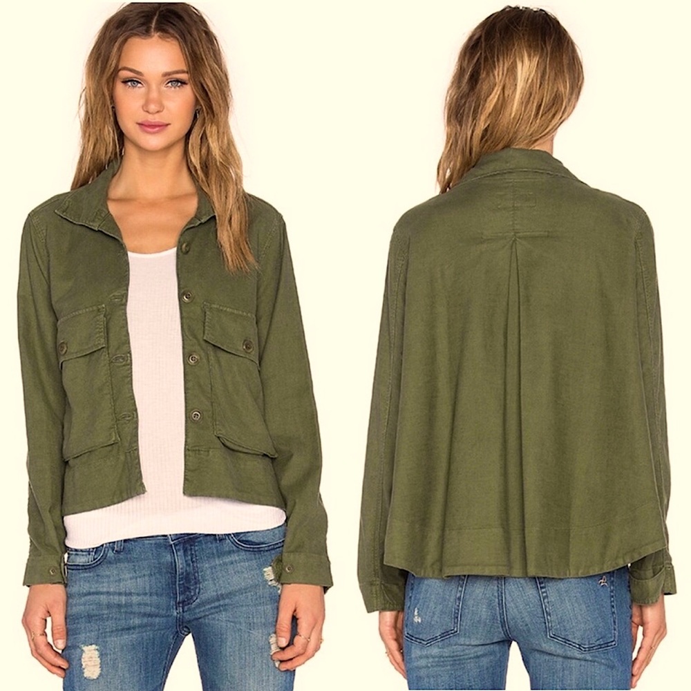 THE GREAT. The Swingy Army Jacket Military Green Utility Short High Low Coat 1 S - Picture 6 of 16